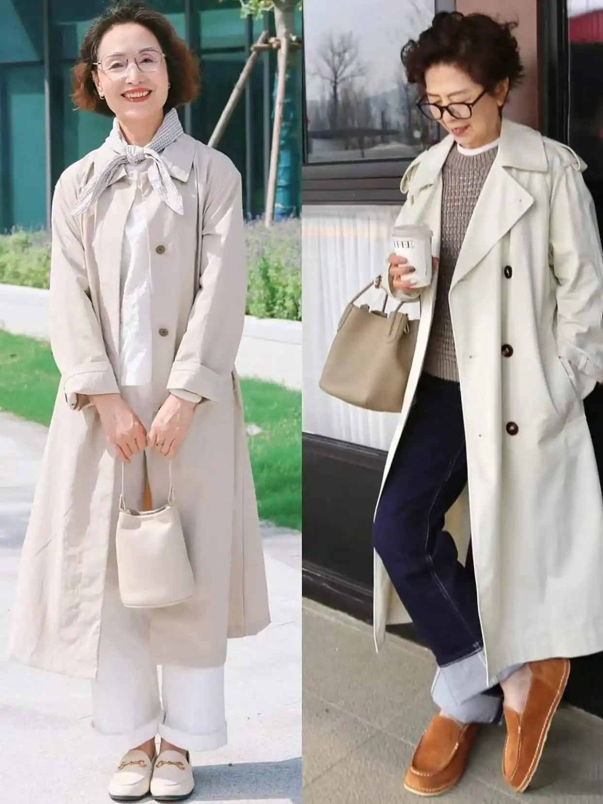 中年女性秋季穿搭_针织衫衬衫风衣西装上衣_46岁女人穿衣服