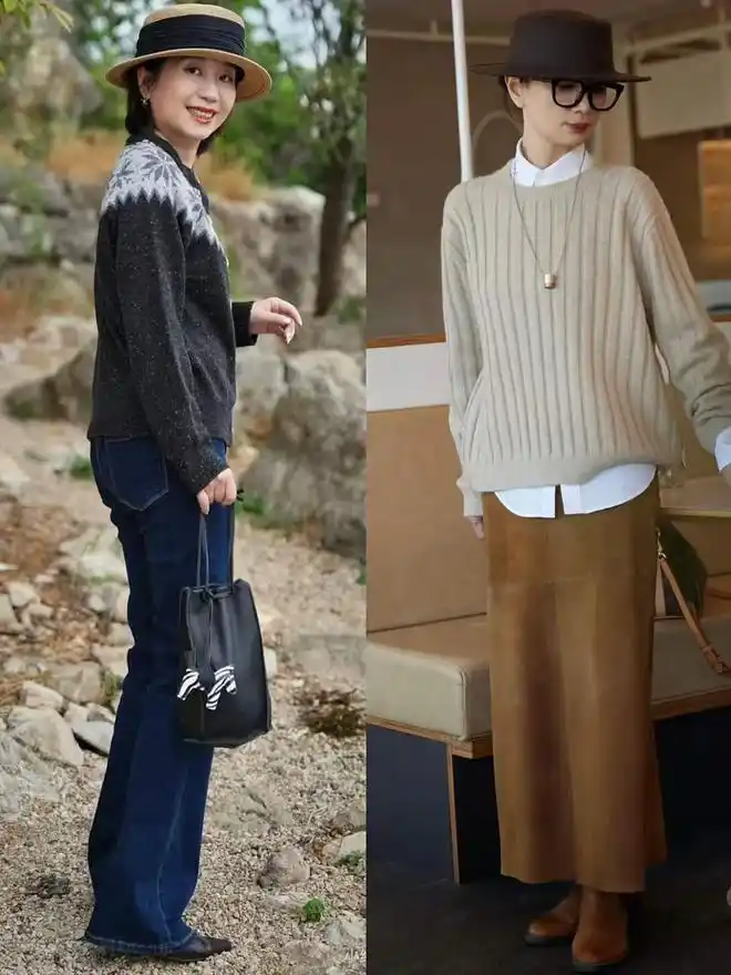 中年女性秋季穿搭_针织衫衬衫风衣西装上衣_46岁女人穿衣服