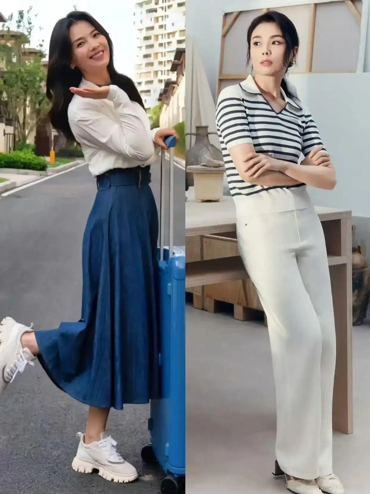 刘涛T恤穿搭_中年女性基础款时尚搭配_46岁女人穿衣服