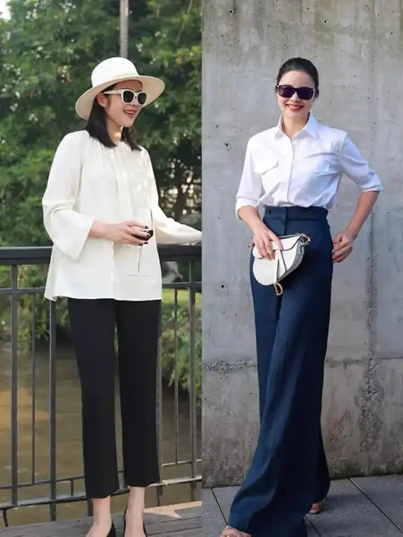 46岁女人穿衣服_衬衫T恤阔腿裤过膝裙_中年女性夏季穿搭