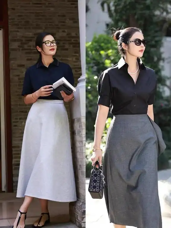 衬衫T恤阔腿裤过膝裙_中年女性夏季穿搭_46岁女人穿衣服