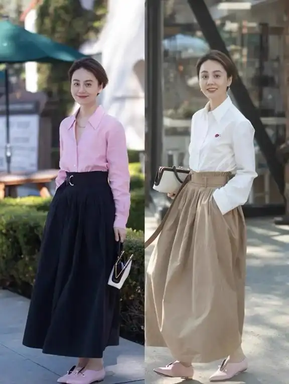 中年女性夏季穿搭_衬衫T恤阔腿裤过膝裙_46岁女人穿衣服