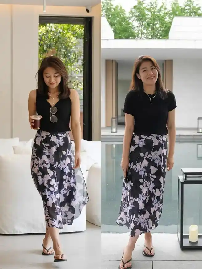 中年女性夏季穿搭_46岁女人穿衣服_衬衫T恤阔腿裤过膝裙