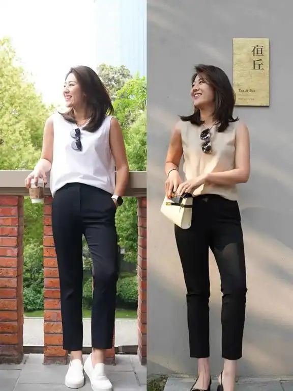 中年女性夏季穿搭_46岁女人穿衣服_衬衫T恤阔腿裤过膝裙