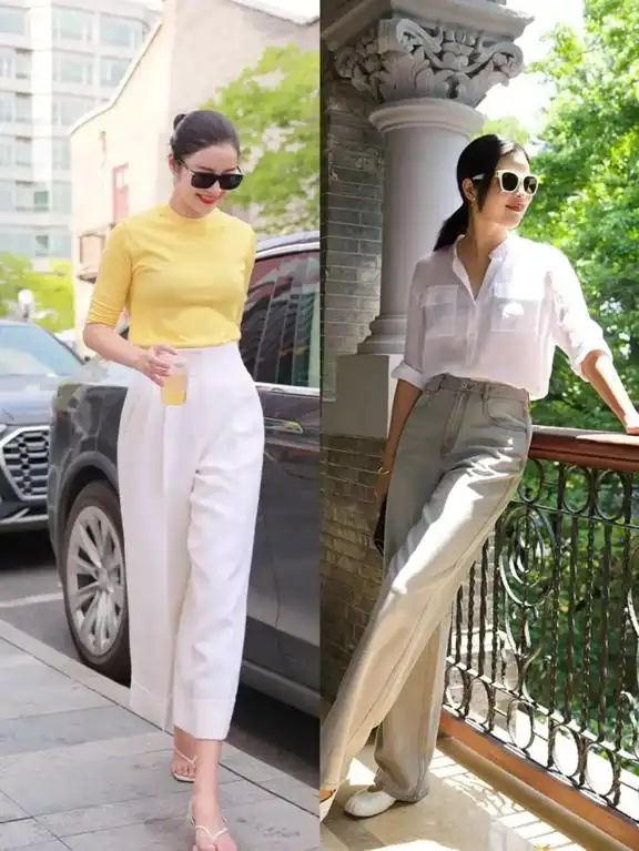 衬衫T恤阔腿裤过膝裙_中年女性夏季穿搭_46岁女人穿衣服