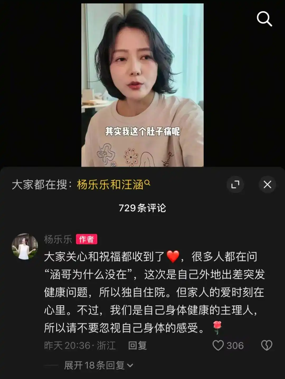 杨乐乐阑尾炎独自住院_杨乐乐回应独自手术汪涵未陪同_汪涵妻子杨乐乐就医经历
