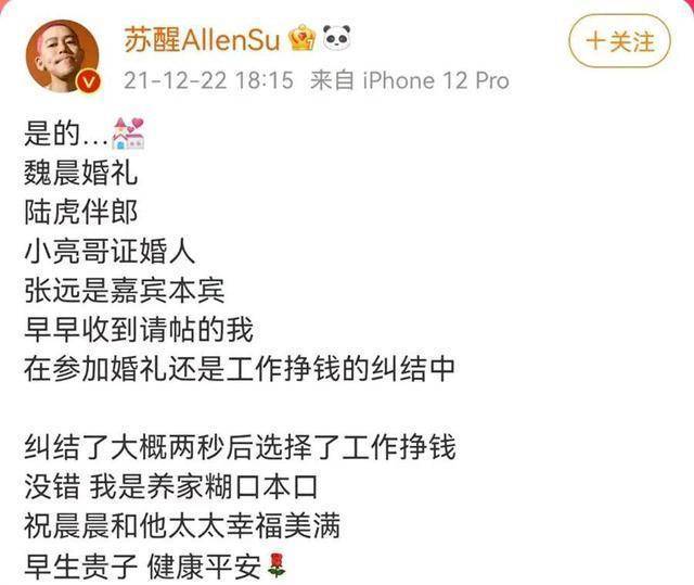 2007快乐男声魏晨结婚前几名没去参加婚礼_魏晨结婚陈楚生苏醒张杰等好友反应_张杰和苏醒关系好吗
