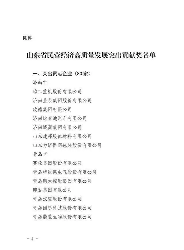 80家企业_中国民营经济_山东省民营经济高质量发展突出贡献奖