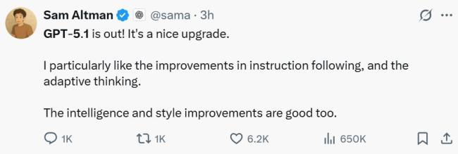 GPT-5.1发布 OpenAI开始拼情商 更温暖更智能
