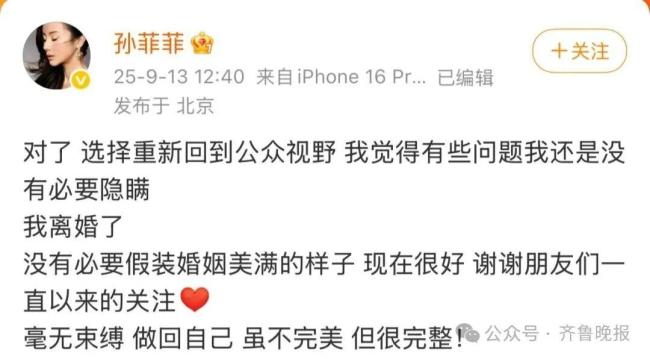 孙菲菲称为婚姻做过亲子鉴定 离婚经历引热议