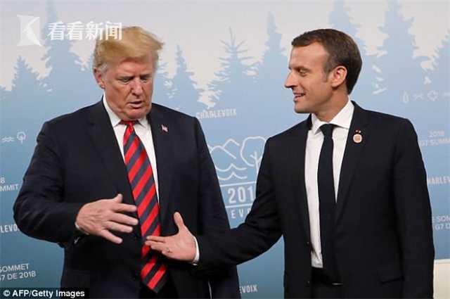 特朗普马克龙26秒“掰手腕式握手”_G7峰会 马克龙 特朗普 关系紧张_G7峰会 两国贸易争端 马克龙推文