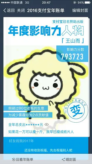 支付宝年度账单心理特征_互联网用户心理分析_支付宝年度影响力