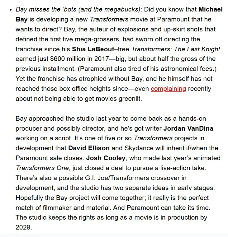 迈克尔·贝重返变形金刚导演_变形金刚2电影完整版_变形金刚系列新作派拉蒙合作