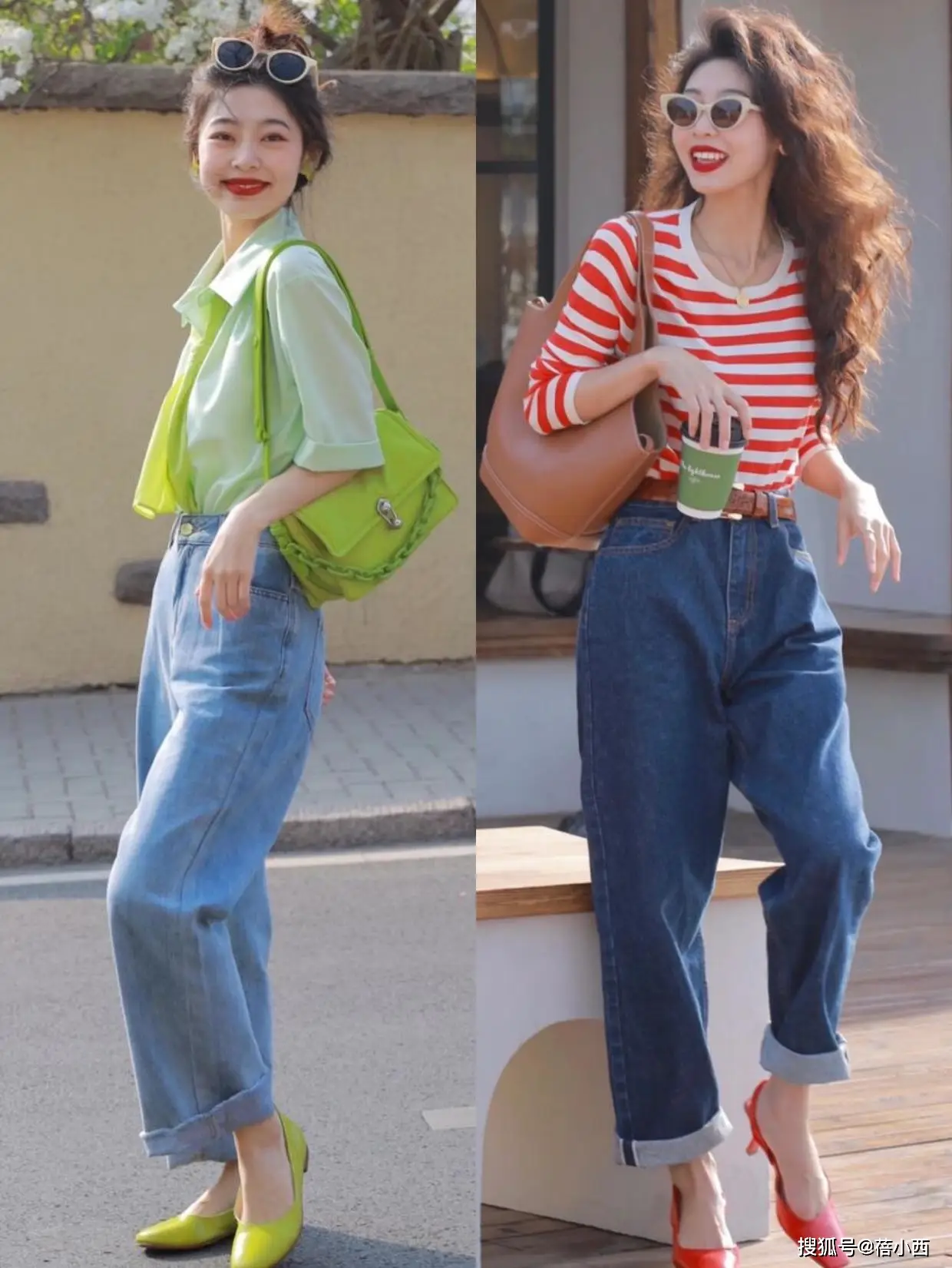 直筒牛仔裤时尚搭配_牛仔裤穿搭技巧_紧身牛仔裤卷裤脚