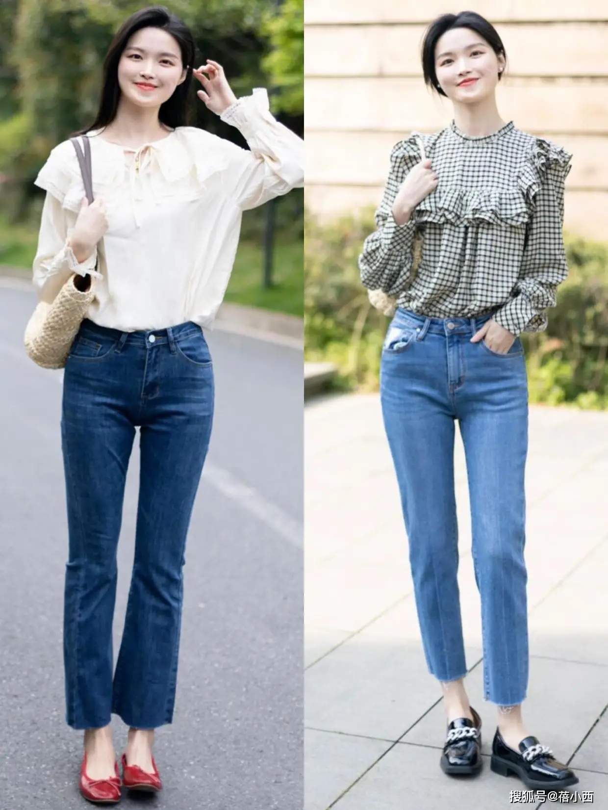 牛仔裤穿搭技巧_直筒牛仔裤时尚搭配_紧身牛仔裤卷裤脚