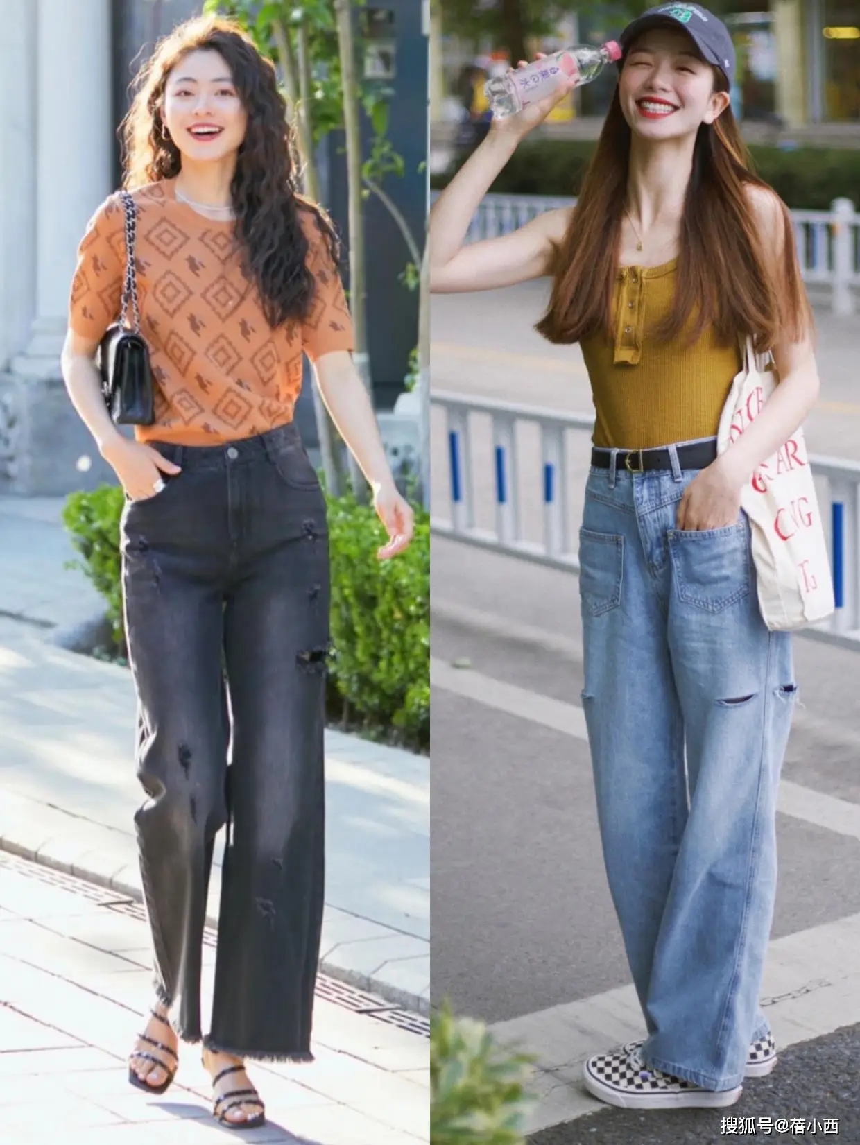 牛仔裤穿搭技巧_直筒牛仔裤时尚搭配_紧身牛仔裤卷裤脚