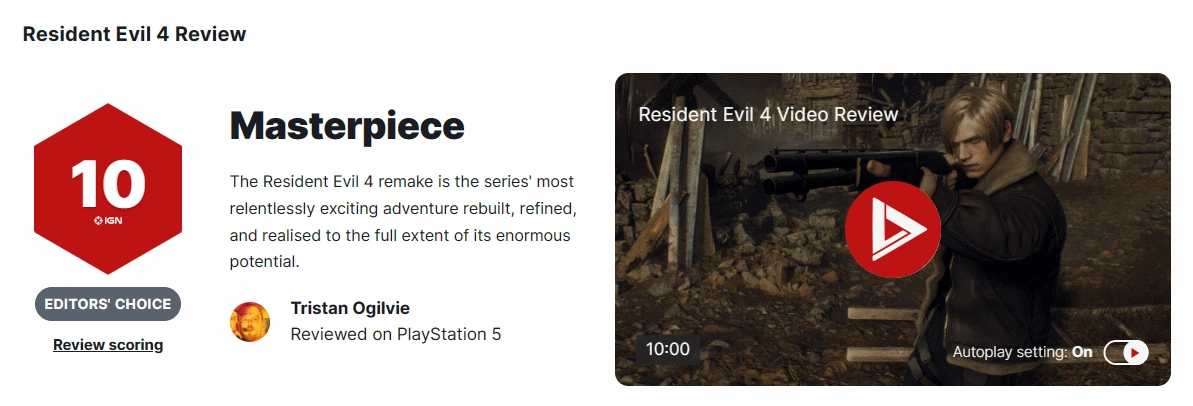 生化危机4在线观看_生化危机4重制版IGN评分10分_生化危机4重制版M站评分94分