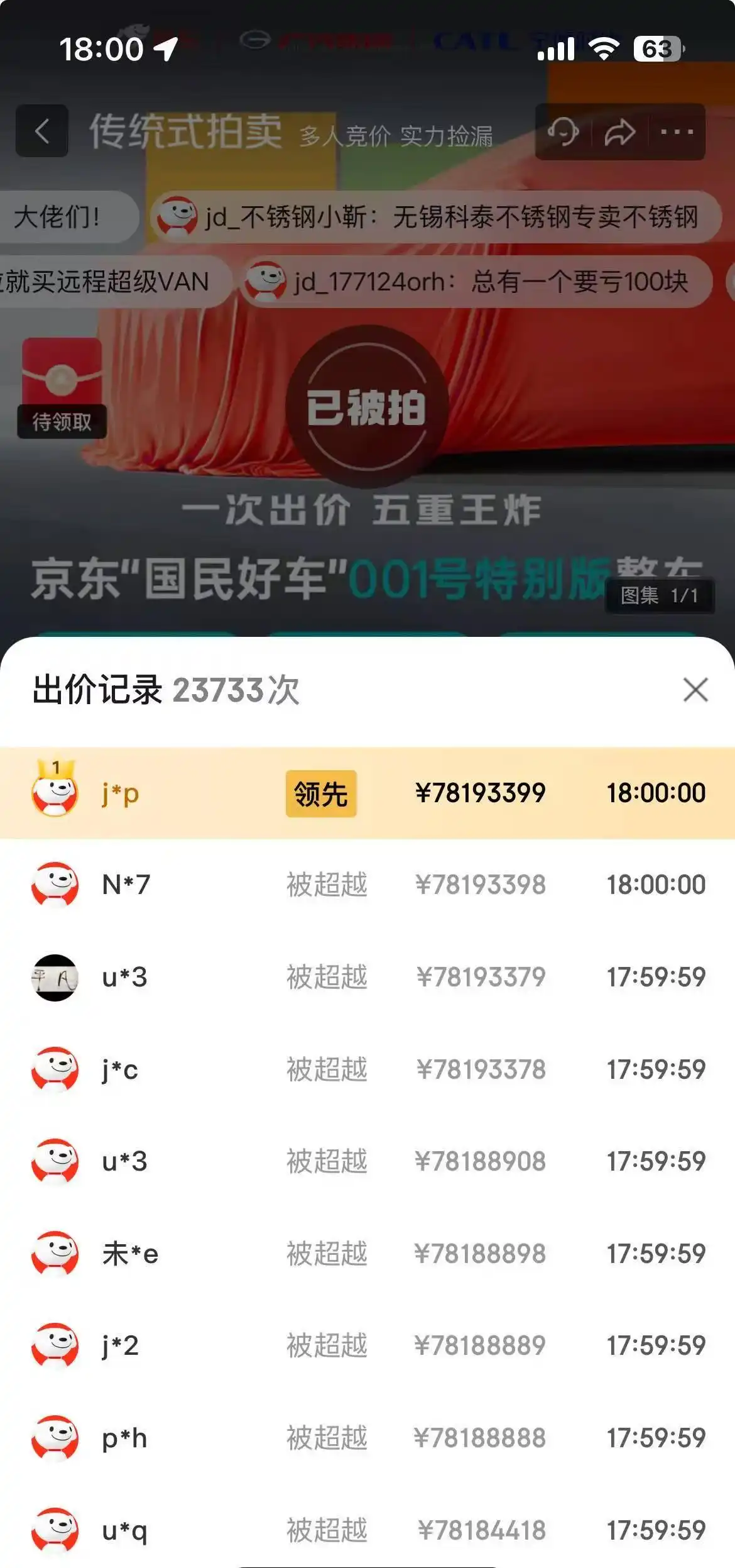 国民好车001号竞拍价格_京东拍卖国民好车001号_京东001号车以7819万元拍出