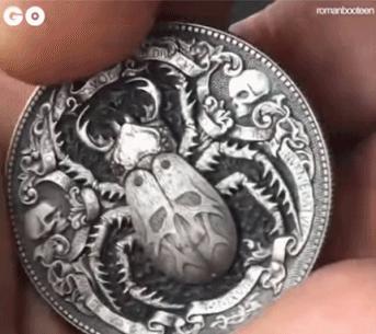 50美分硬币雕刻_俄罗斯博主Roman Booteens硬币艺术_美国一男子疯狂囤500万枚5美分硬币