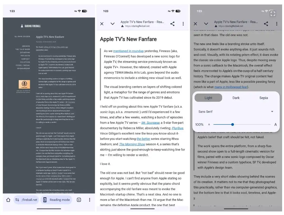 安卓版谷歌 Chrome 浏览器 143 重塑阅读模式：支持全网强制开启