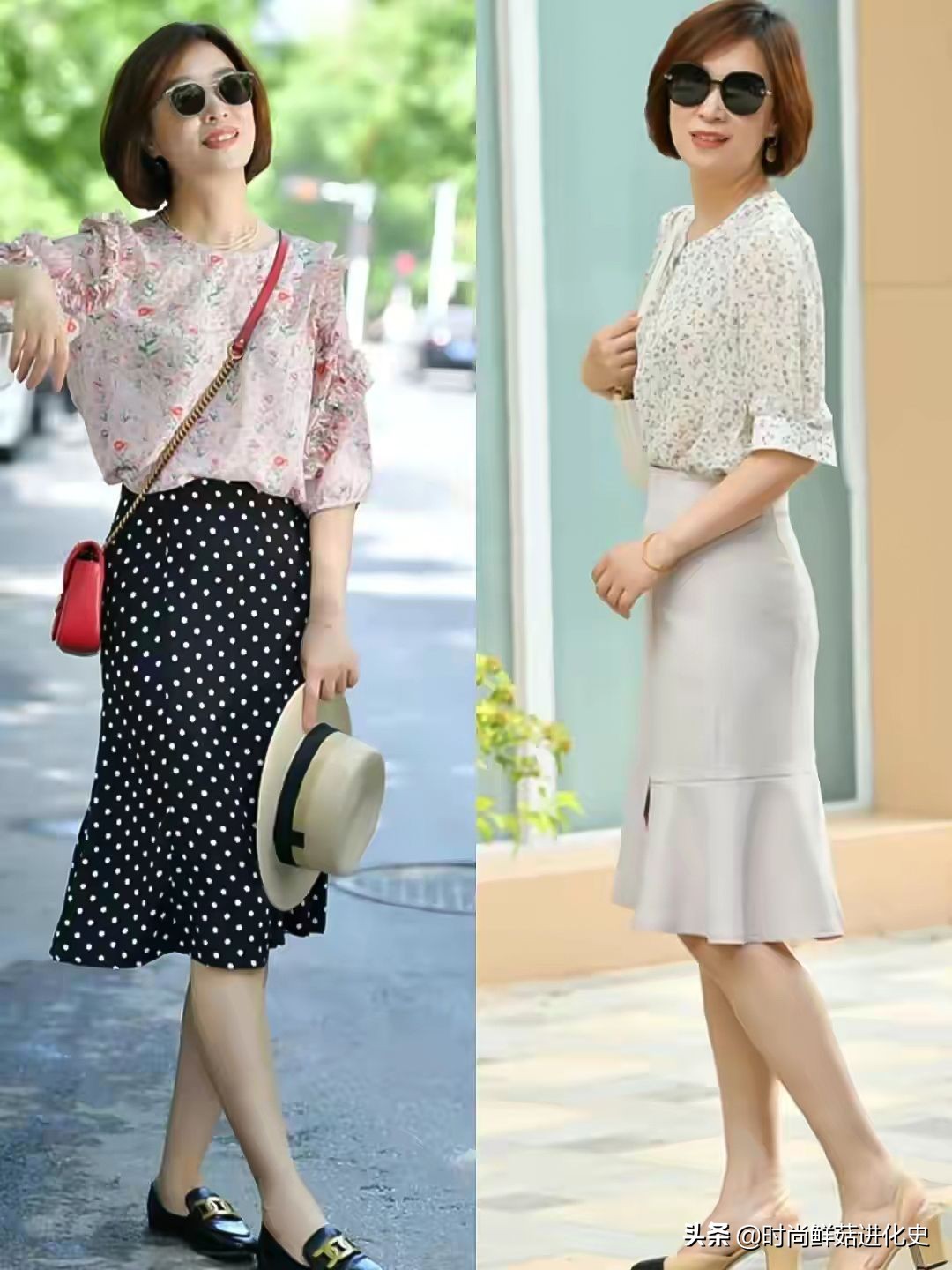 60岁女性夏日穿搭_衬衫半裙搭配_高档雪纺衫