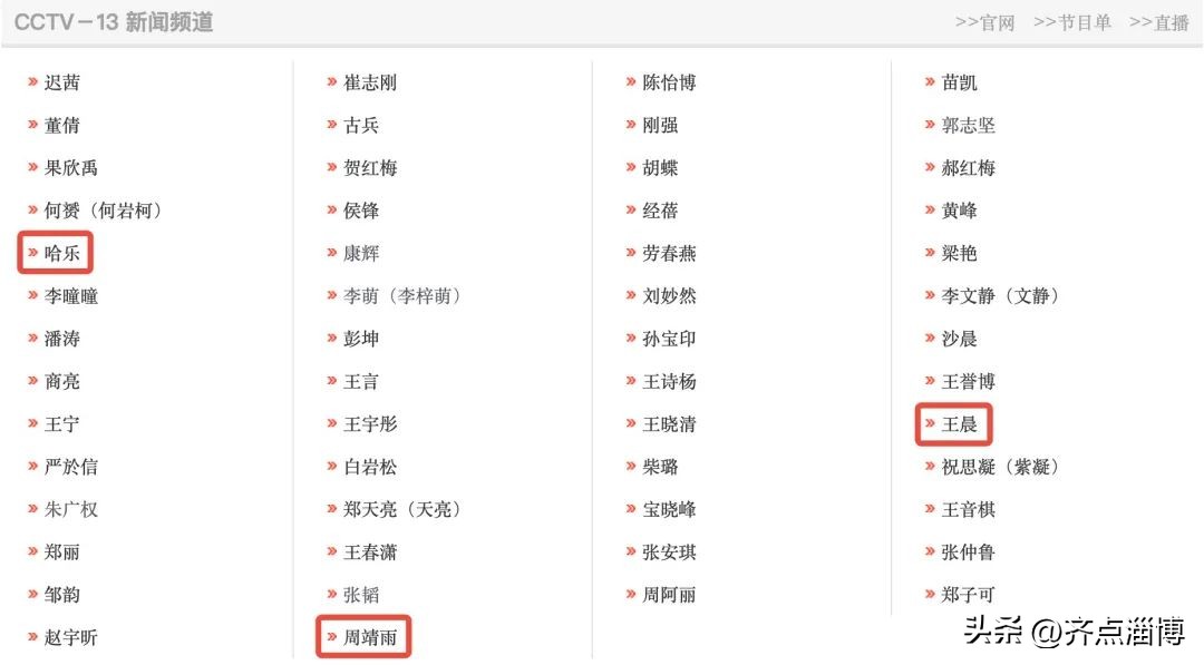 央视主持人名单,更新