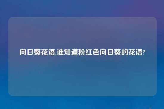 向日葵花语,谁知道粉红色向日葵的花语?