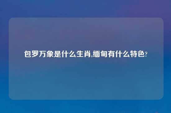 包罗万象是什么生肖,缅甸有什么特色?