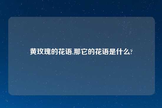 黄玫瑰的花语,那它的花语是什么?