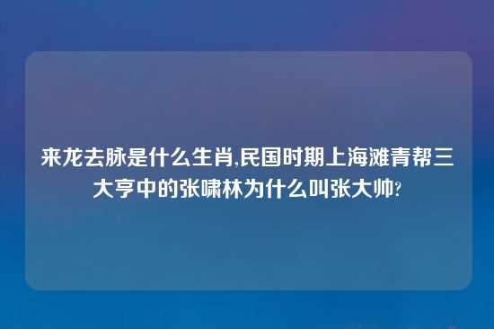 来龙去脉是什么生肖,民国时期上海滩青帮三大亨中的张啸林为什么叫张大帅?