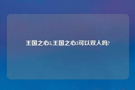 王国之心3,王国之心3可以双人吗?