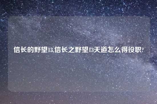 信长的野望13,信长之野望13天道怎么得役职?