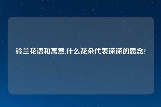 铃兰花语和寓意,什么花朵代表深深的思念?