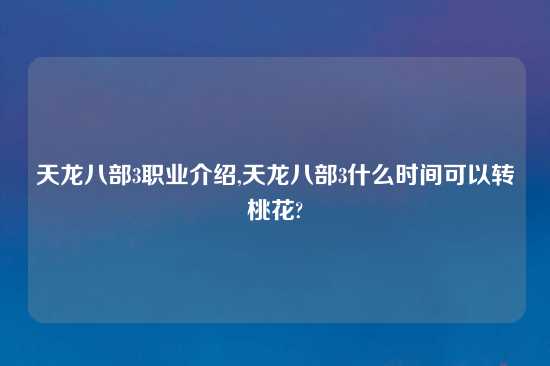 天龙八部3职业介绍,天龙八部3什么时间可以转桃花?