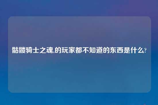 骷髅骑士之魂,的玩家都不知道的东西是什么?