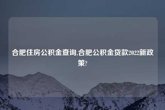 合肥住房公积金查询,合肥公积金贷款2022新政策?