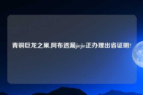 青铜巨龙之巢,阿布透漏jiejie正办理出省证明?