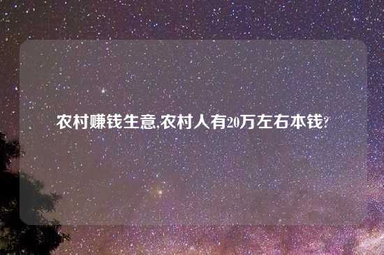 农村赚钱生意,农村人有20万左右本钱?