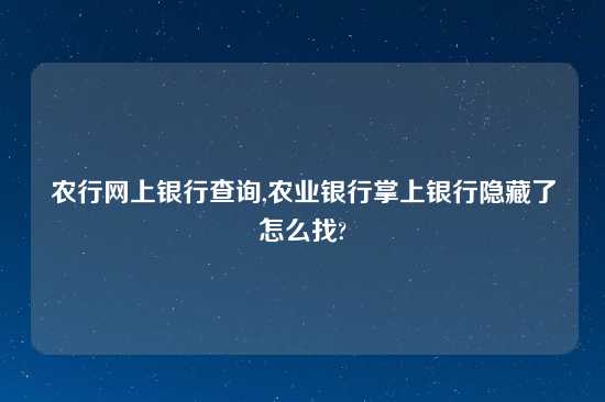 农行网上银行查询,农业银行掌上银行隐藏了怎么找?