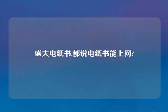 盛大电纸书,都说电纸书能上网?