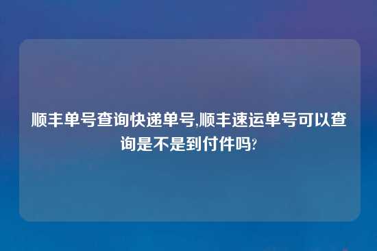 顺丰单号查询快递单号,顺丰速运单号可以查询是不是到付件吗?