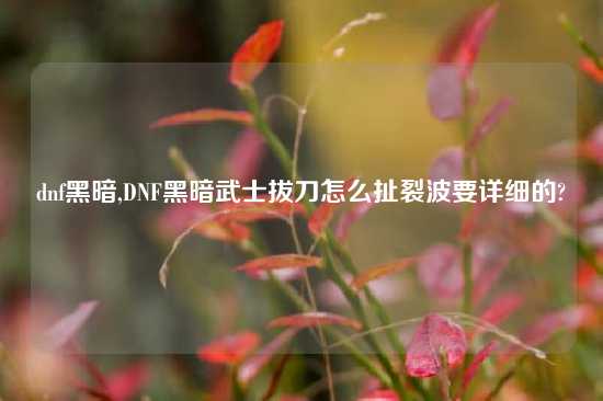 dnf黑暗,DNF黑暗武士拔刀怎么扯裂波要详细的?