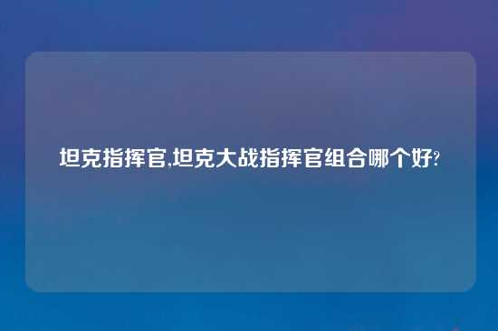 坦克指挥官,坦克大战指挥官组合哪个好?