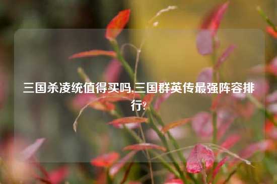 三国杀凌统值得买吗,三国群英传最强阵容排行?