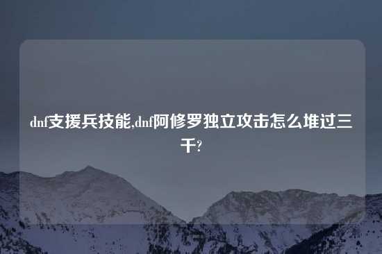 dnf支援兵技能,dnf阿修罗独立攻击怎么堆过三千?