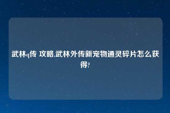 武林q传 攻略,武林外传新宠物通灵碎片怎么获得?