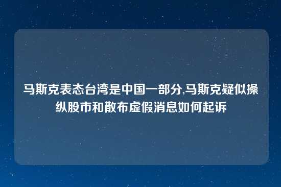 马斯克表态台湾是中国一部分,马斯克疑似操纵股市和散布虚假消息如何起诉