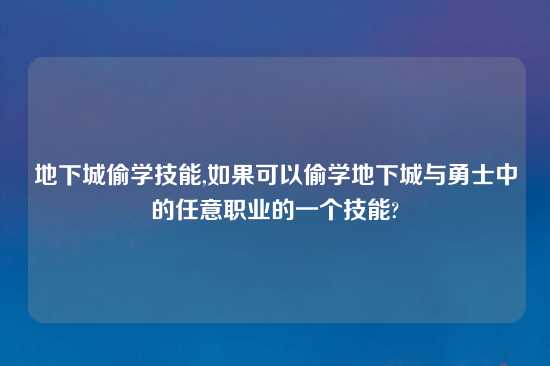 地下城偷学技能,如果可以偷学地下城与勇士中的任意职业的一个技能?