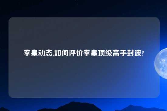 拳皇动态,如何评价拳皇顶级高手封波?