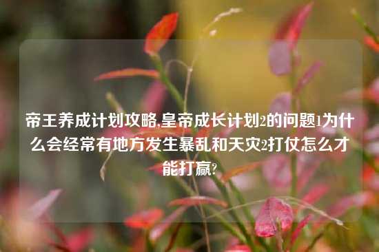 帝王养成计划攻略,皇帝成长计划2的问题1为什么会经常有地方发生暴乱和天灾2打仗怎么才能打赢?